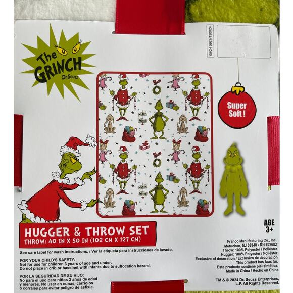 Dr. Seuss The Grinch Throw with Character Christmas Pillow Plush Set NEW Green - Picture 2 of 10
